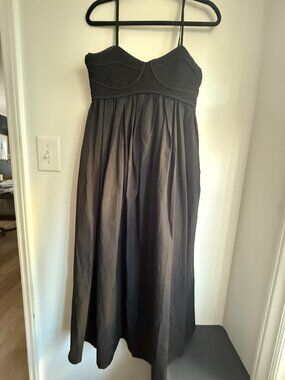 Sofie The Label Black Midi Dress Smocked Bodice Strappy A-Line Elegant
